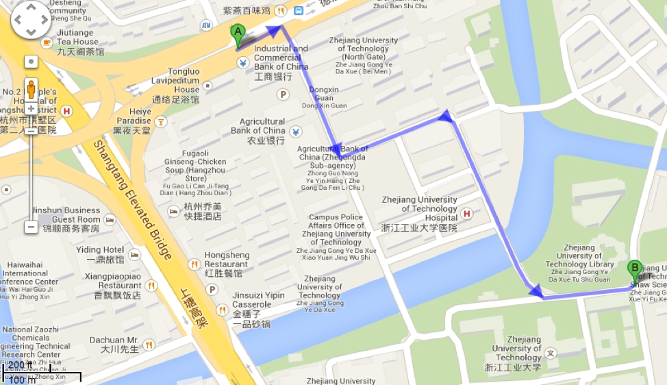 Map of the route from the Xingyuan Hotel to the Shaw Science Center